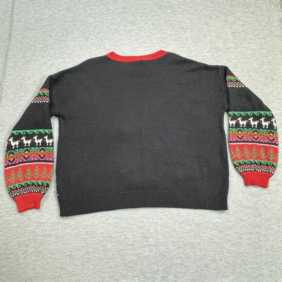 Holiday Time Womens Black Llama Christmas Sweater Hat Tassel Embellished Size XL - Picture 4 of 15